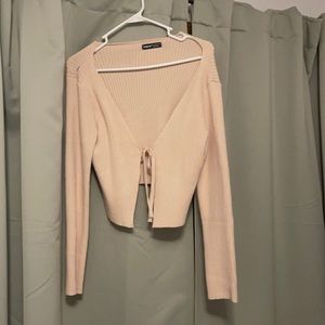 Trendy tie front cream colored cardigan